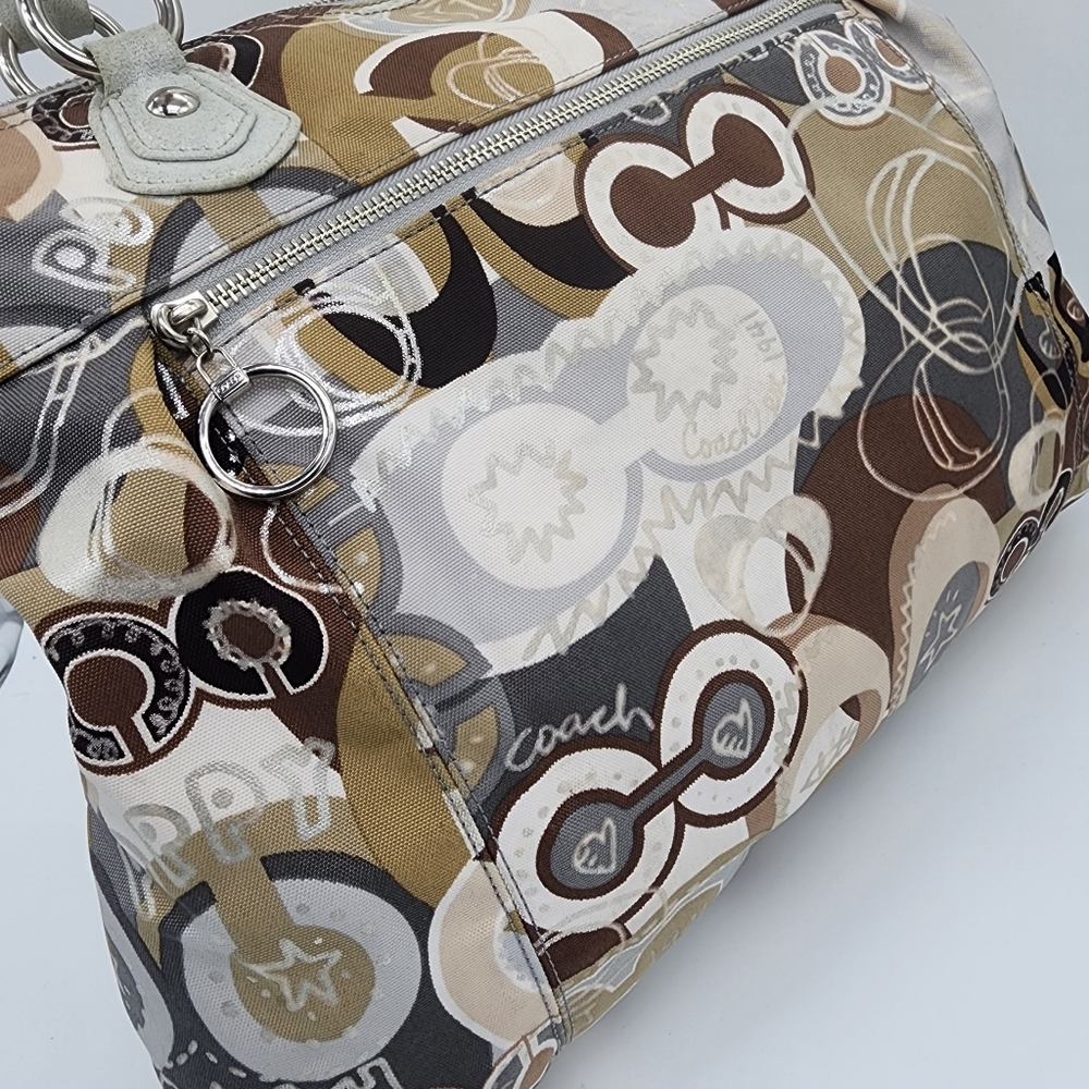 Coach Poppy Graffiti Glam Tote Canvas Silver Cream Tan Brown FLAWS - Picture 9 of 15